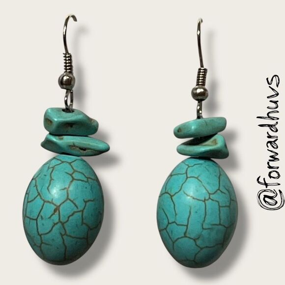 Bundle Sale 3 for $15 | Faux Turquoise and Metal Dangle Earrings - Picture 5 of 7